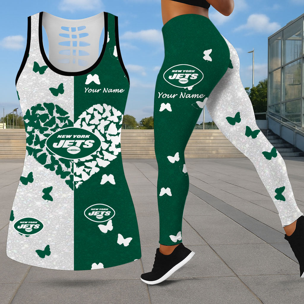 LIMITED EDITION - NEW CUSTOMIZED NFL25 NYJ NEW YORK JETS LEGGINGS & HOLLOW TANK TOP SET