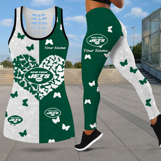 LIMITED EDITION - NEW CUSTOMIZED NFL25 NYJ NEW YORK JETS LEGGINGS & HOLLOW TANK TOP SET