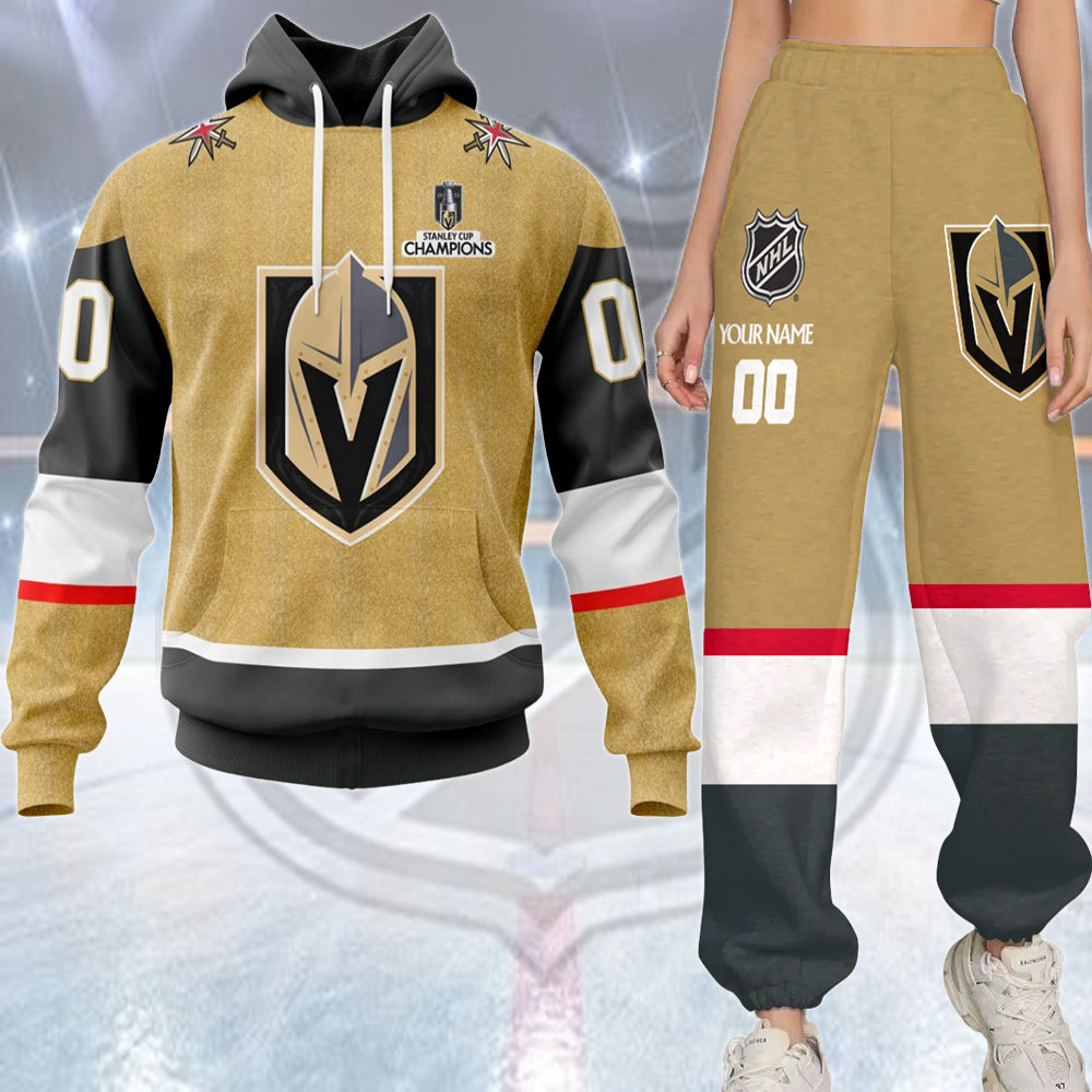 LIMITED EDITION - NEW CUSTOMIZED NHL04 VGK VEGAS GOLDEN KNIGHTS COMBO HOODIE & LONGPANTS