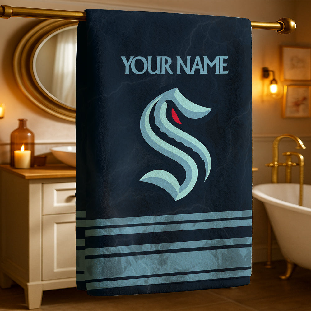 LIMITED EDITION - NEW CUSTOMIZED NHL20 STK SEATTLE KRAKEN BEACH & BATH TOWEL