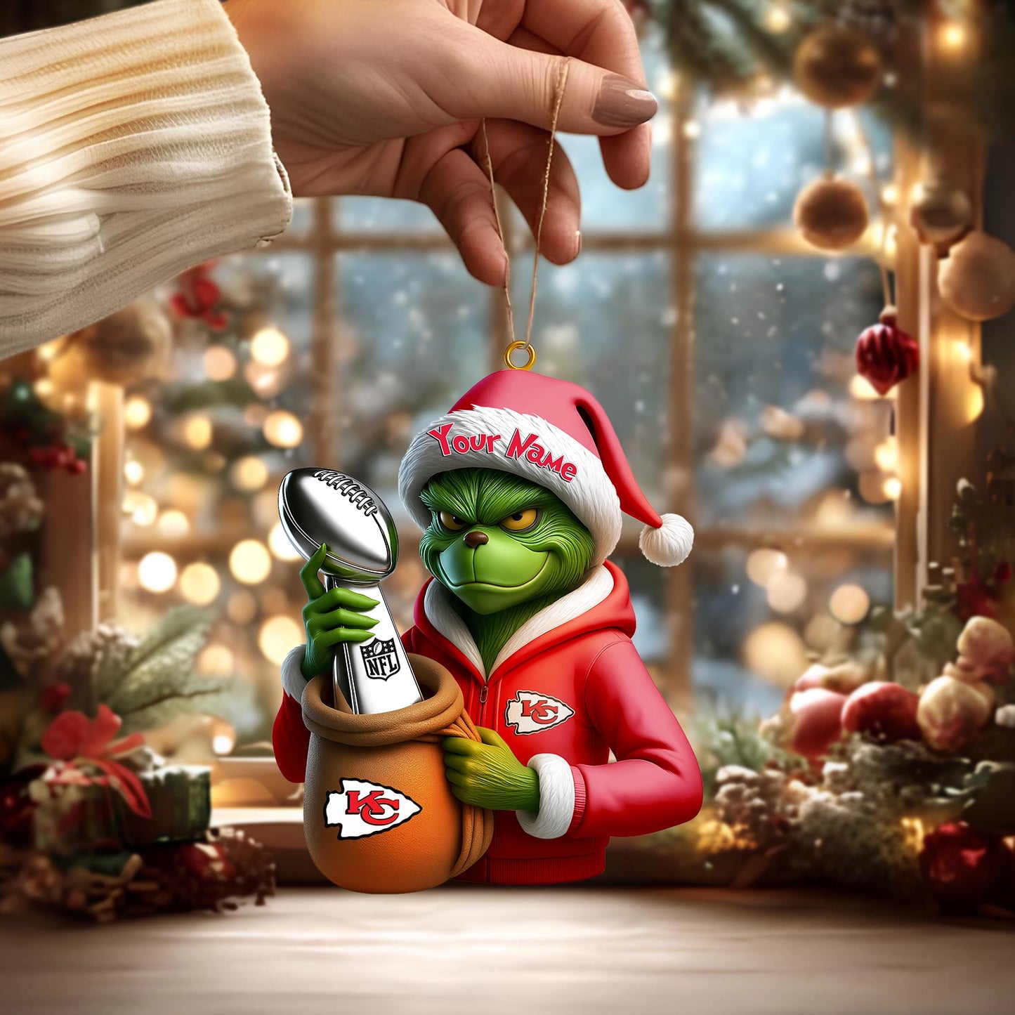 LIMITED EDITION - NEW CUSTOMIZED NFL01 KCC KANSAS CITY CHIEFS THE GRINCH ACRYLIC ORNAMENT