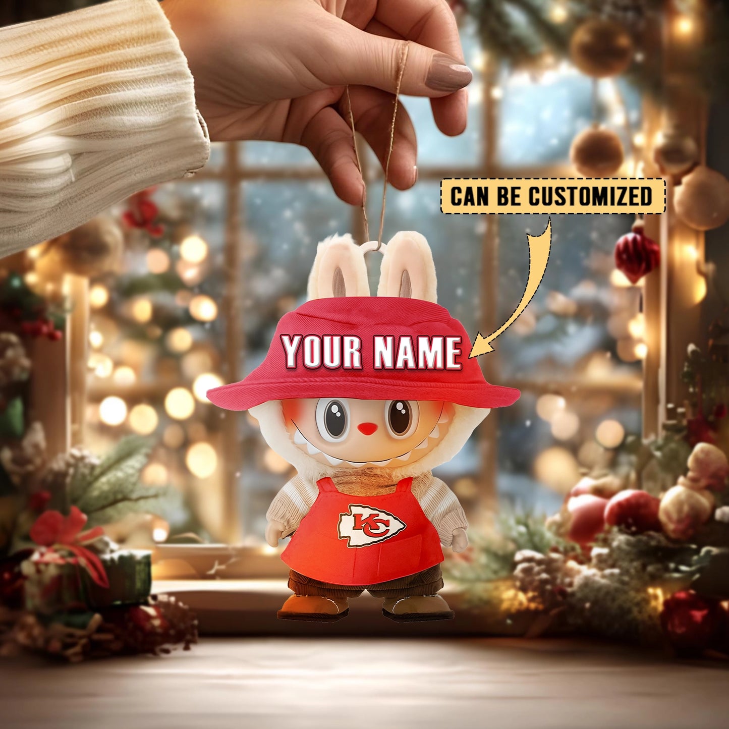 LIMITED EDITION - NEW CUSTOMIZED NFL01 KCC KANSAS CITY CHIEFS LABUBU CHRISTMAS ACRYLIC ORNAMENT