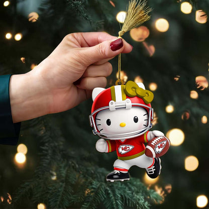 LIMITED EDITION - NEW CUSTOMIZED NFL01 KCC KANSAS CITY CHIEFS HELLO KITTY ACRYLIC ORNAMENT