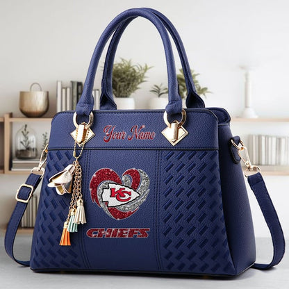 LIMITED EDITION - NEW CUSTOMIZED NFL01 KCC KANSAS CITY CHIEFS ZIP HANDBAG MULTICOLOR
