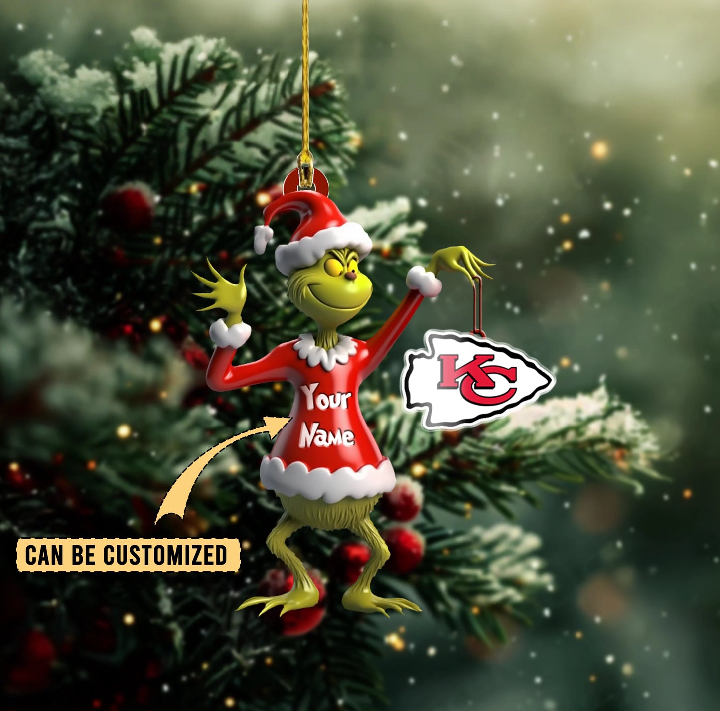 LIMITED EDITION - NEW CUSTOMIZED NFL01 KCC KANSAS CITY CHIEFS THE GRINCH ACRYLIC ORNAMENT