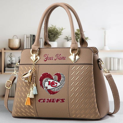 LIMITED EDITION - NEW CUSTOMIZED NFL01 KCC KANSAS CITY CHIEFS ZIP HANDBAG MULTICOLOR