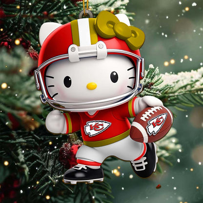 LIMITED EDITION - NEW CUSTOMIZED NFL01 KCC KANSAS CITY CHIEFS HELLO KITTY ACRYLIC ORNAMENT