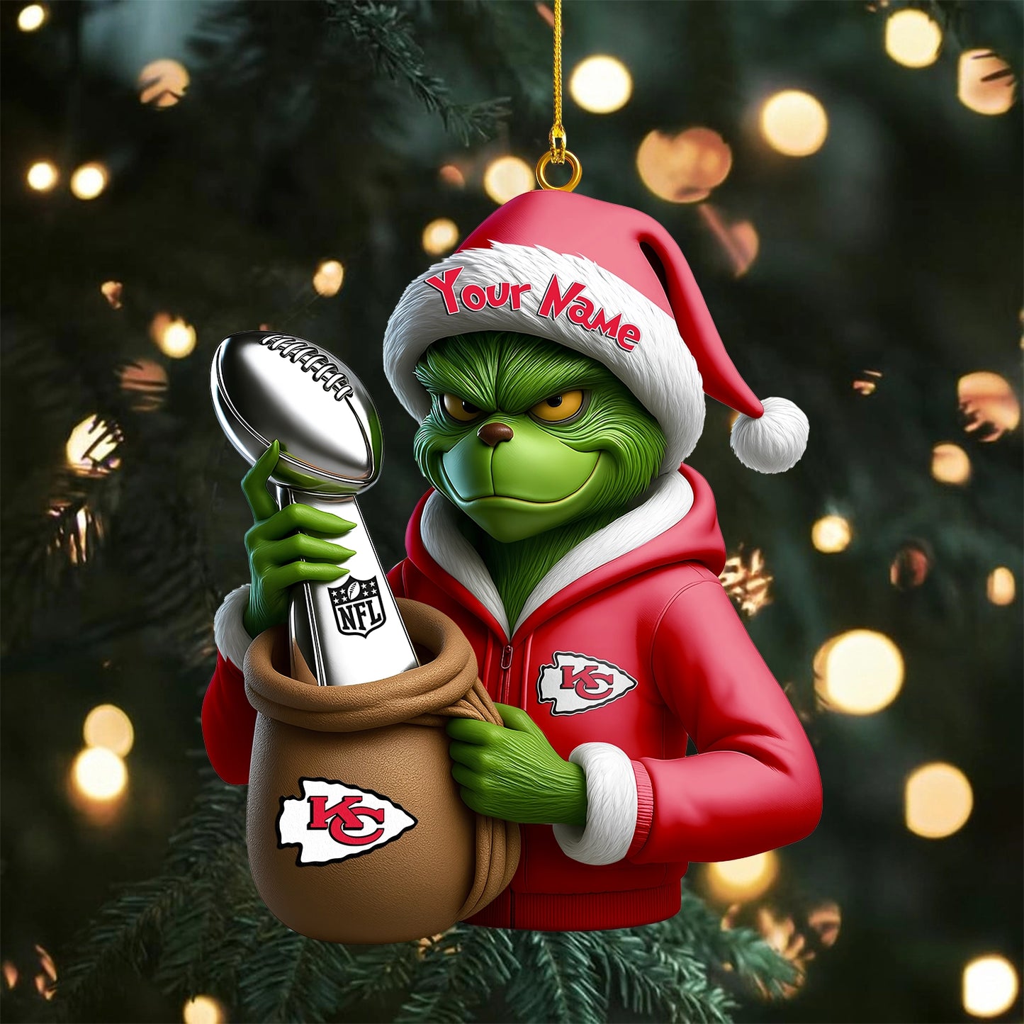 LIMITED EDITION - NEW CUSTOMIZED NFL01 KCC KANSAS CITY CHIEFS THE GRINCH ACRYLIC ORNAMENT