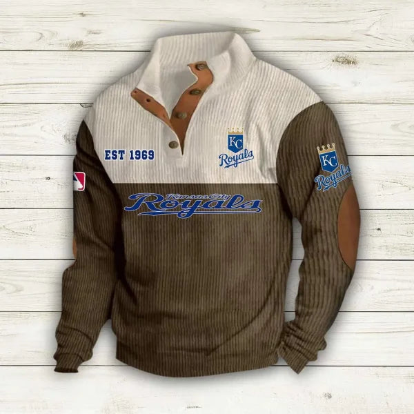 [FLASH SALE] NEW CUSTOMIZED MLB19 KCR KANSAS CITY ROYALS BUTTON SWEATSHIRTS STAND COLLAR