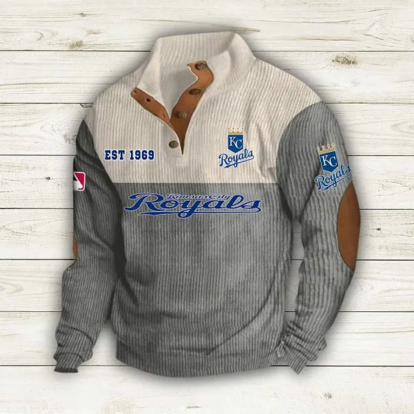 [FLASH SALE] NEW CUSTOMIZED MLB19 KCR KANSAS CITY ROYALS BUTTON SWEATSHIRTS STAND COLLAR