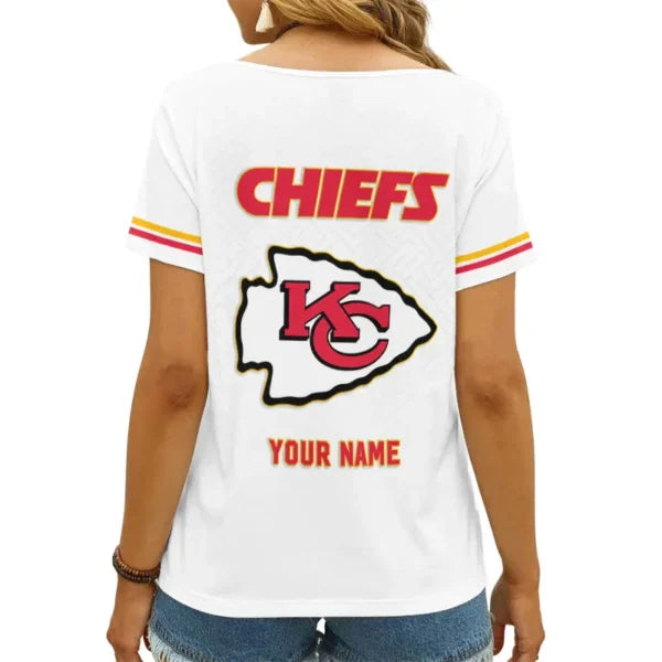 LIMITED EDITION - NEW CUSTOMIZED NFL01 KCC KANSAS CITY CHIEFS V-NECK FEMALE SHIRT