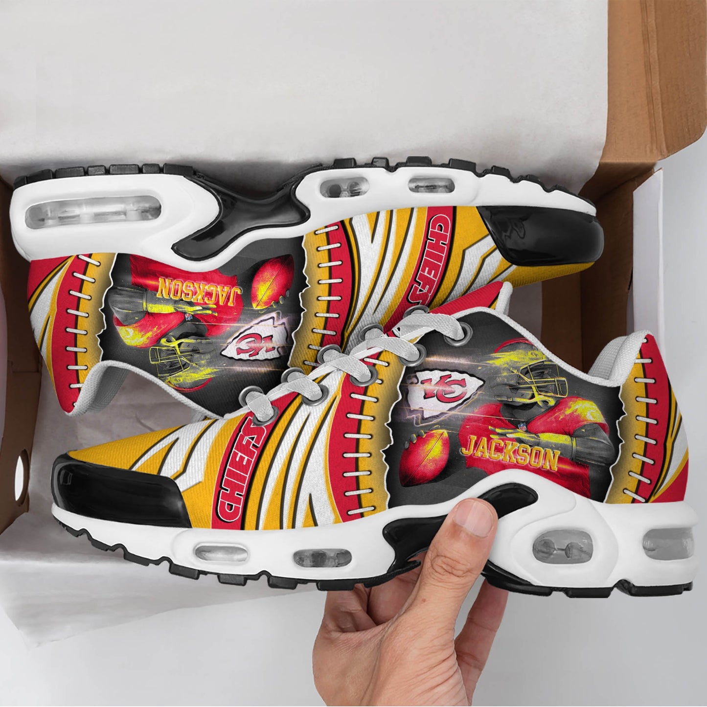 LIMITED EDITION - NEW CUSTOMIZED NFL01 KCC KANSAS CITY CHIEFS UNISEX AIR MAX PLUS SNEAKERS