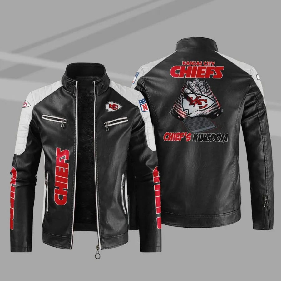 LIMITED EDITION - NEW CUSTOMIZED NFL01 KCC KANSAS CITY CHIEFS LEATHER BIKER JACKET