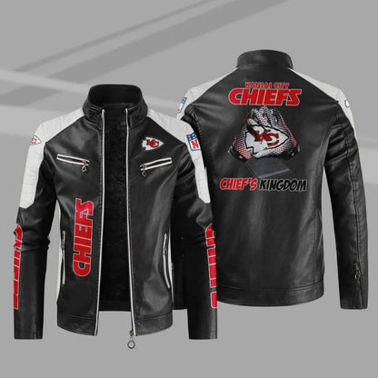 LIMITED EDITION - NEW CUSTOMIZED NFL01 KCC KANSAS CITY CHIEFS LEATHER BIKER JACKET