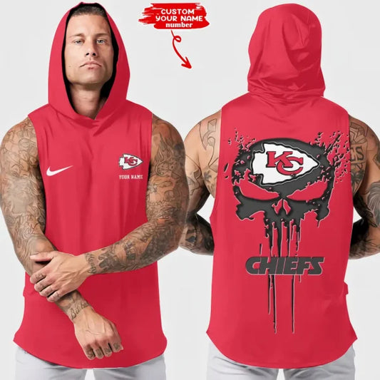 LIMITED EDITION - NEW CUSTOMIZED NFL01 KCC KANSAS CITY CHIEFS HOODED TANK TOP