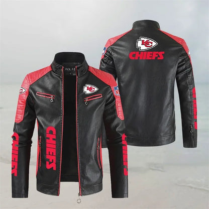 LIMITED EDITION - NEW CUSTOMIZED NFL01 KCC KANSAS CITY CHIEFS LEATHER BIKER JACKET