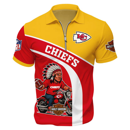 LIMITED EDITION - NEW CUSTOMIZED NFL01 KCC KANSAS CITY CHIEFS HARLEY-DAVIDSON POLO WITH ZIPPER SHIRT