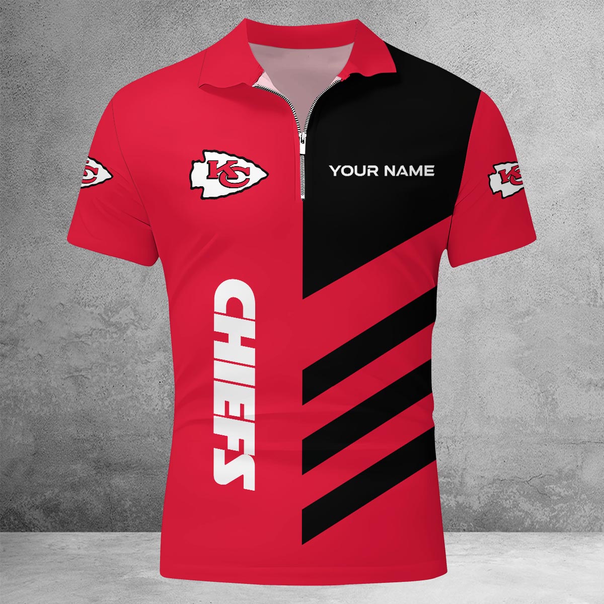 LIMITED EDITION - NEW CUSTOMIZED NFL01 KCC KANSAS CITY CHIEFS ZIP POLO SHIRT