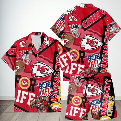 LIMITED EDITION - NEW CUSTOMIZED NFL01 KCC KANSAS CITY CHIEFS UNISEX HAWAIIAN SHIRT & SHORTS SET