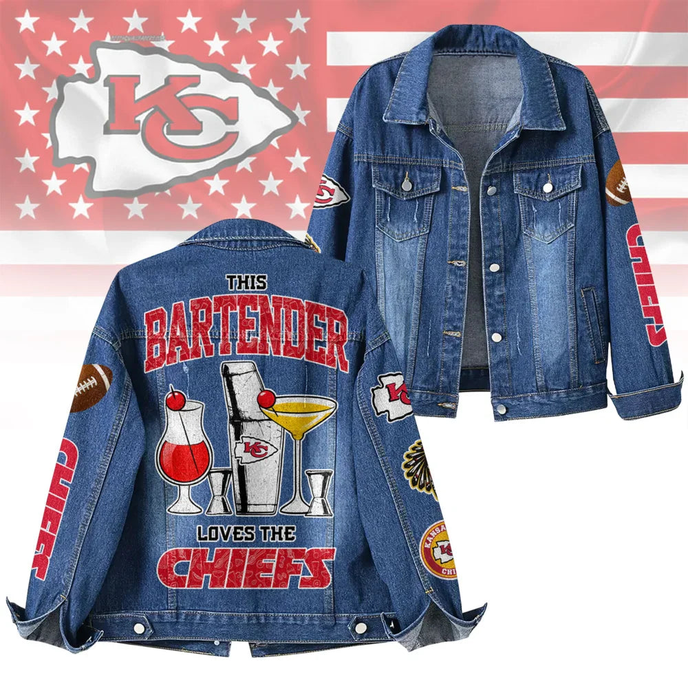 LIMITED EDITION - NEW CUSTOMIZED NFL01 KCC KANSAS CITY CHIEFS DENIM JACKET