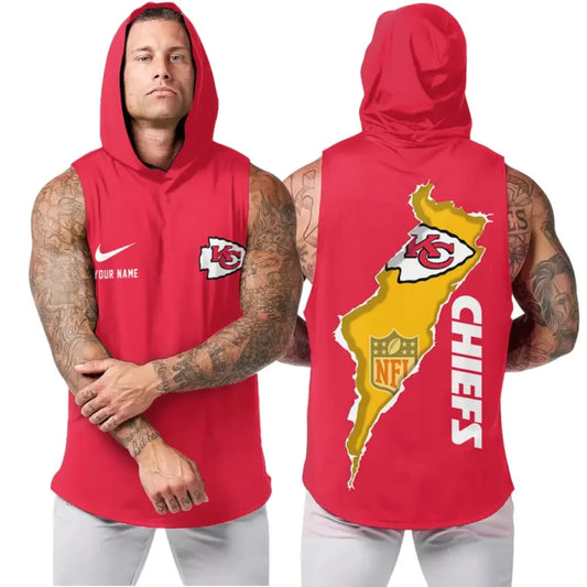 LIMITED EDITION - NEW CUSTOMIZED NFL01 KCC KANSAS CITY CHIEFS HOODED TANK TOP