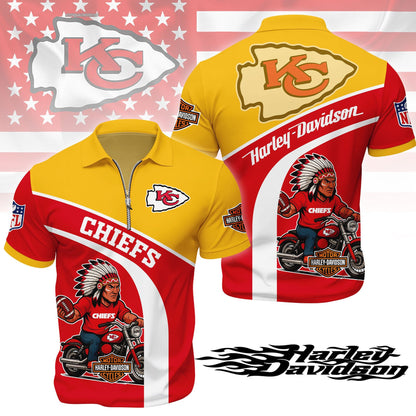 LIMITED EDITION - NEW CUSTOMIZED NFL01 KCC KANSAS CITY CHIEFS HARLEY-DAVIDSON POLO WITH ZIPPER SHIRT