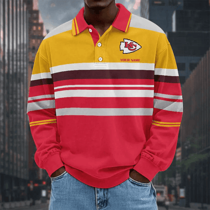LIMITED EDITION - NEW CUSTOMIZED NFL01 KCC KANSAS CITY CHIEFS MEN LONG SLEEVE POLO