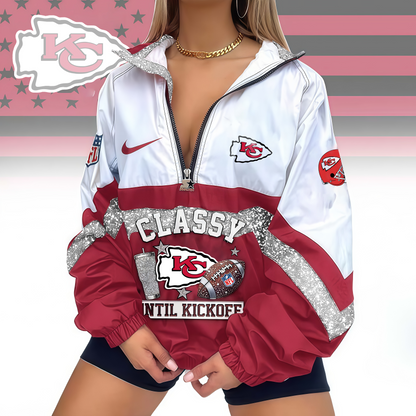LIMITED EDITION - NEW CUSTOMIZED NFL01 KCC KANSAS CITY CHIEFS V-NECK ZIPPER SWEATSHIRT JACKET