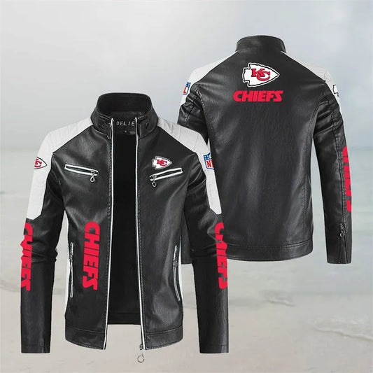 LIMITED EDITION - NEW CUSTOMIZED NFL01 KCC KANSAS CITY CHIEFS LEATHER BIKER JACKET