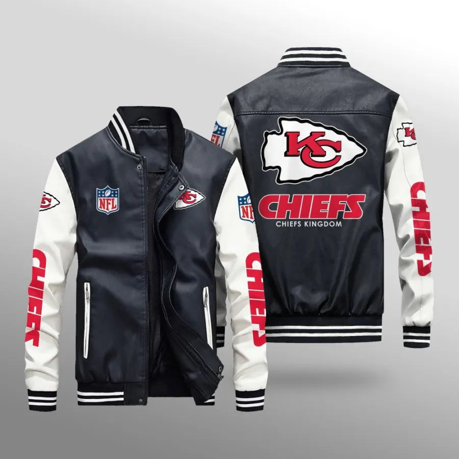 LIMITED EDITION - NEW CUSTOMIZED NFL01 KCC KANSAS CITY CHIEFS LEATHER BOMBER JACKET