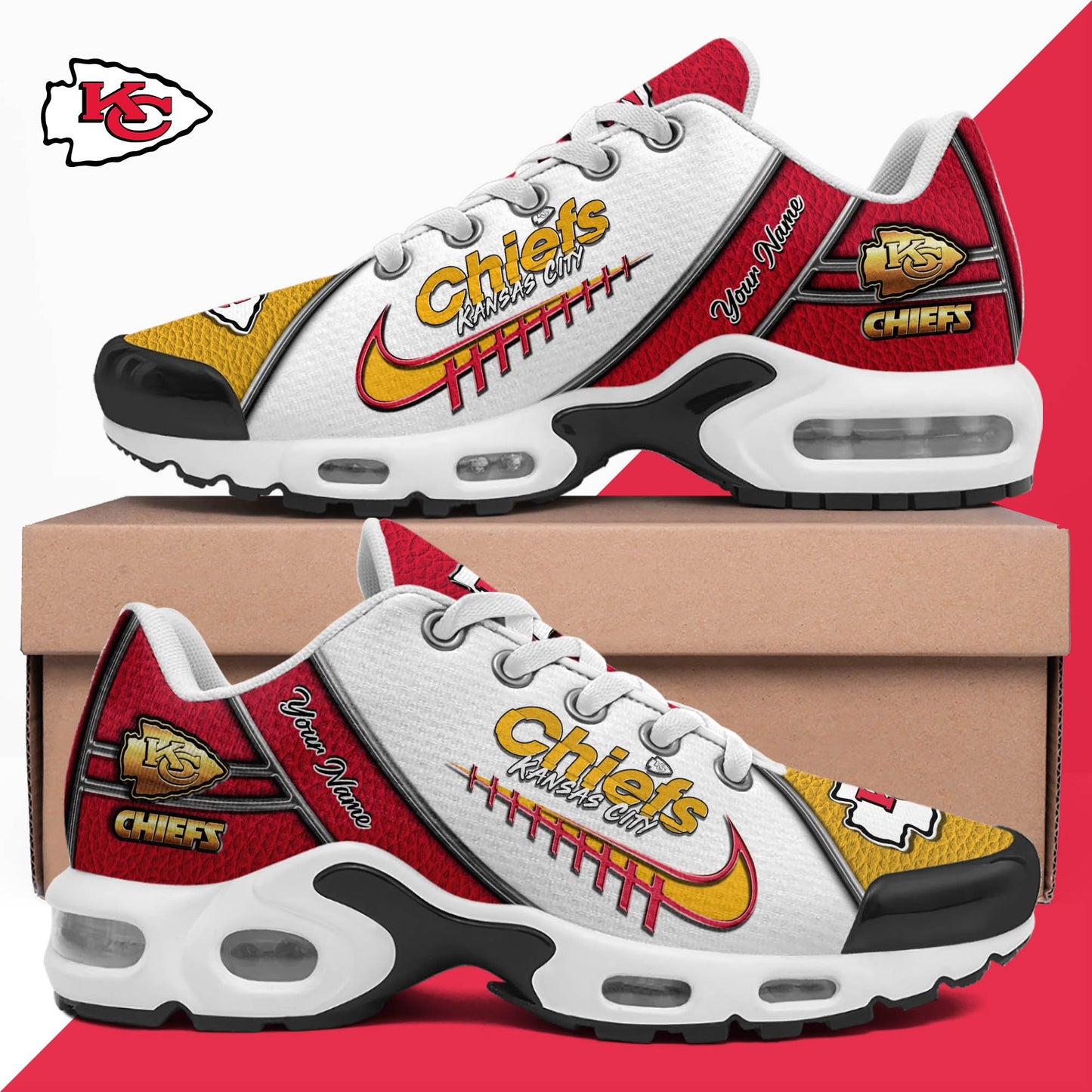 LIMITED EDITION - NEW CUSTOMIZED NFL01 KCC KANSAS CITY CHIEFS UNISEX AIR MAX PLUS SNEAKERS