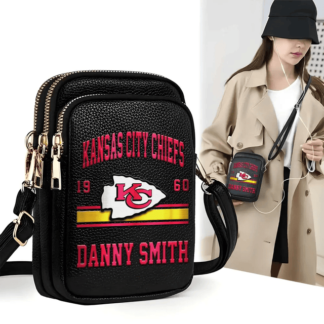LIMITED EDITION - NEW CUSTOMIZED NFL01 KCC KANSAS CITY CHIEFS LEATHER CROSSBODY BAG
