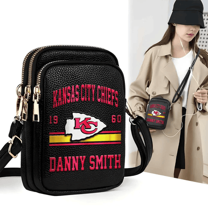 LIMITED EDITION - NEW CUSTOMIZED NFL01 KCC KANSAS CITY CHIEFS LEATHER CROSSBODY BAG