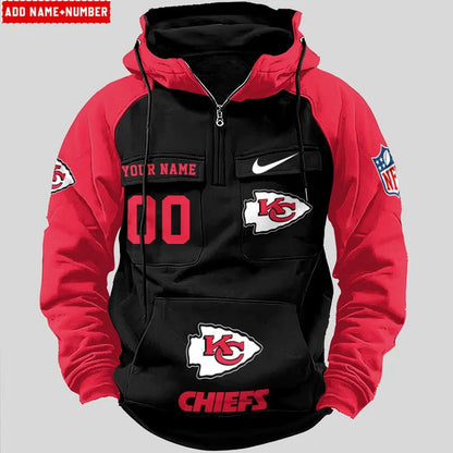 LIMITED EDITION - NEW CUSTOMIZED NFL01 KCC KANSAS CITY CHIEFS QUARTER ZIP HOODIE