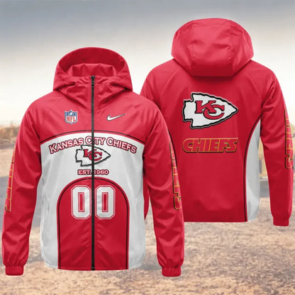 LIMITED EDITION - NEW CUSTOMIZED NFL01 KCC KANSAS CITY CHIEFS WINDBREAKER JACKET