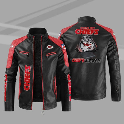 LIMITED EDITION - NEW CUSTOMIZED NFL01 KCC KANSAS CITY CHIEFS LEATHER BIKER JACKET