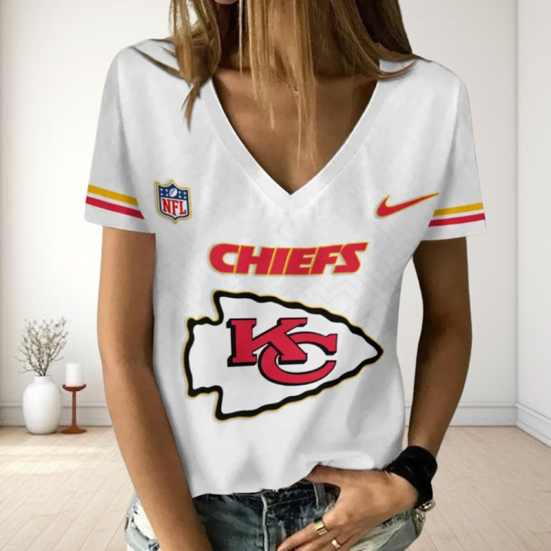 LIMITED EDITION - NEW CUSTOMIZED NFL01 KCC KANSAS CITY CHIEFS V-NECK FEMALE SHIRT