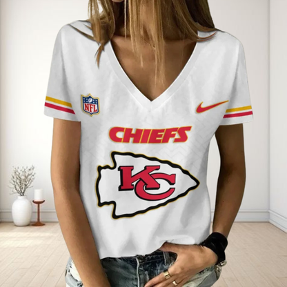 LIMITED EDITION - NEW CUSTOMIZED NFL01 KCC KANSAS CITY CHIEFS V-NECK FEMALE SHIRT
