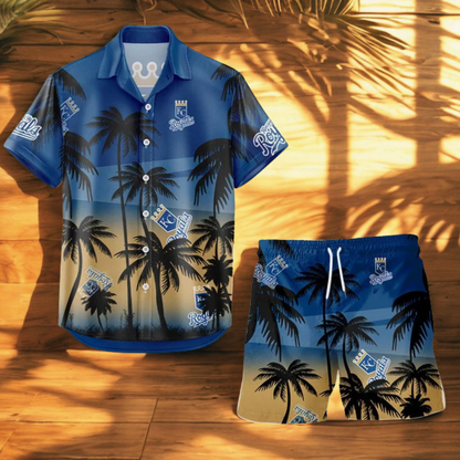 LIMITED EDITION - NEW CUSTOMIZED MLB19 KCR KANSAS CITY ROYALS UNISEX HAWAIIAN SHIRT & SHORTS SET