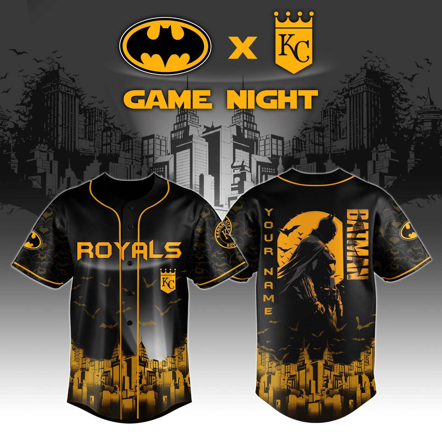 LIMITED EDITION - NEW CUSTOMIZED MLB19 KC ROYALS x BATMAN BASEBALL JERSEY