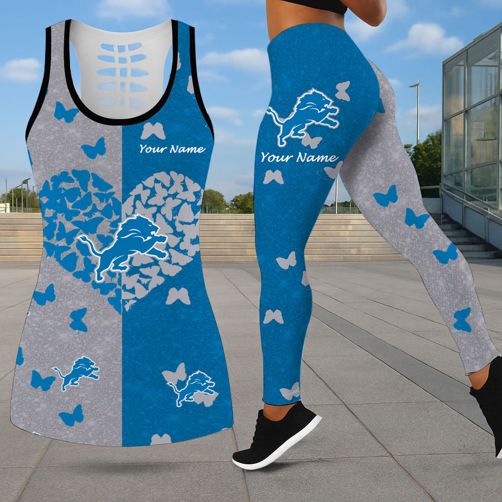 LIMITED EDITION - NEW CUSTOMIZED NFL04 DTL DETROIT LIONS LEGGINGS & HOLLOW TANK TOP SET