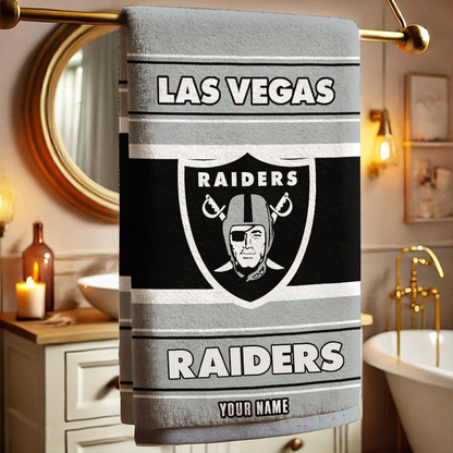 LIMITED EDITION - NEW CUSTOMIZED NFL07 LVR LAS VEGAS RAIDERS BEACH & BATH TOWEL (KIDS & ADULTS)