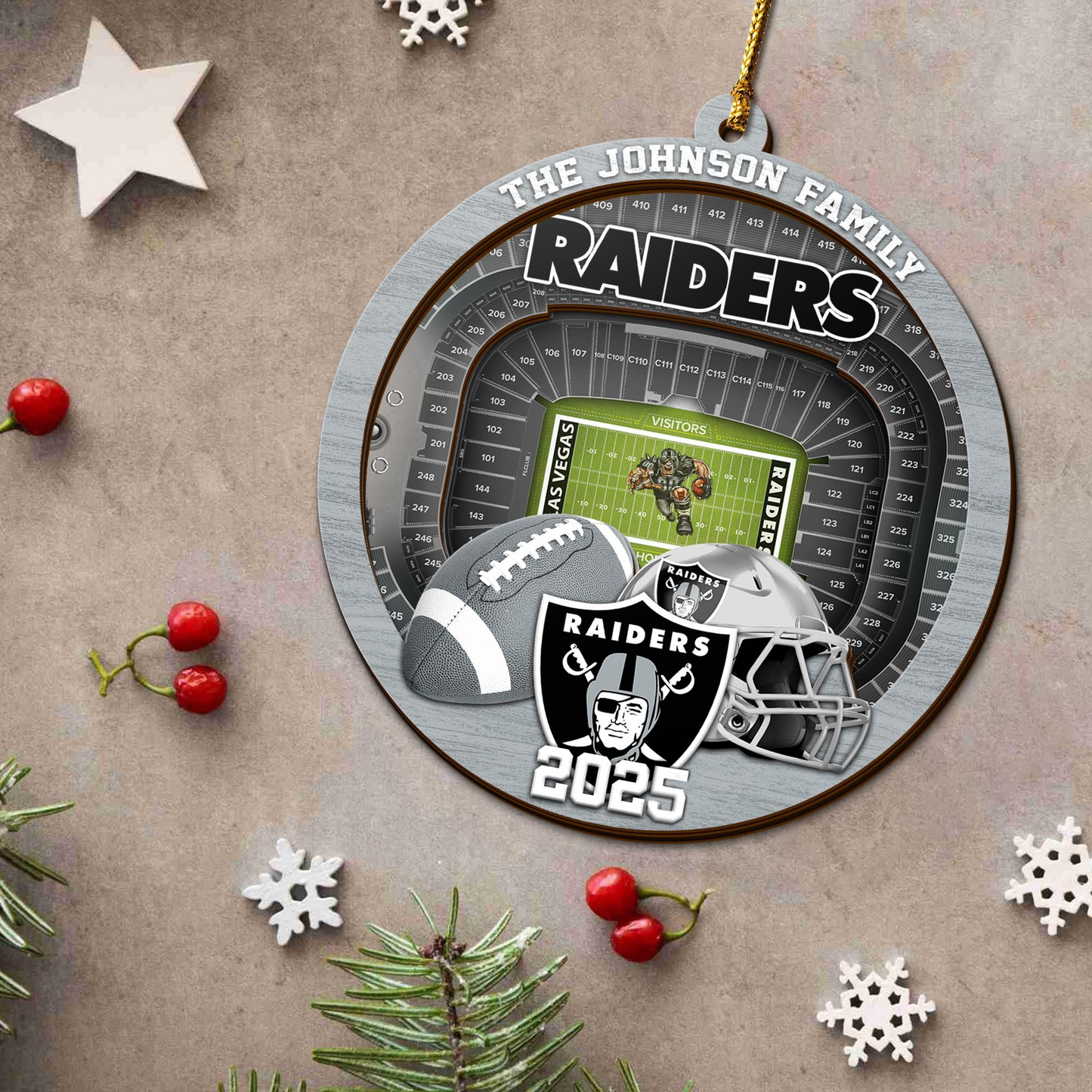LIMITED EDITION - NEW CUSTOMIZED NFL07 LVR LAS VEGAS RAIDERS ORNAMENT