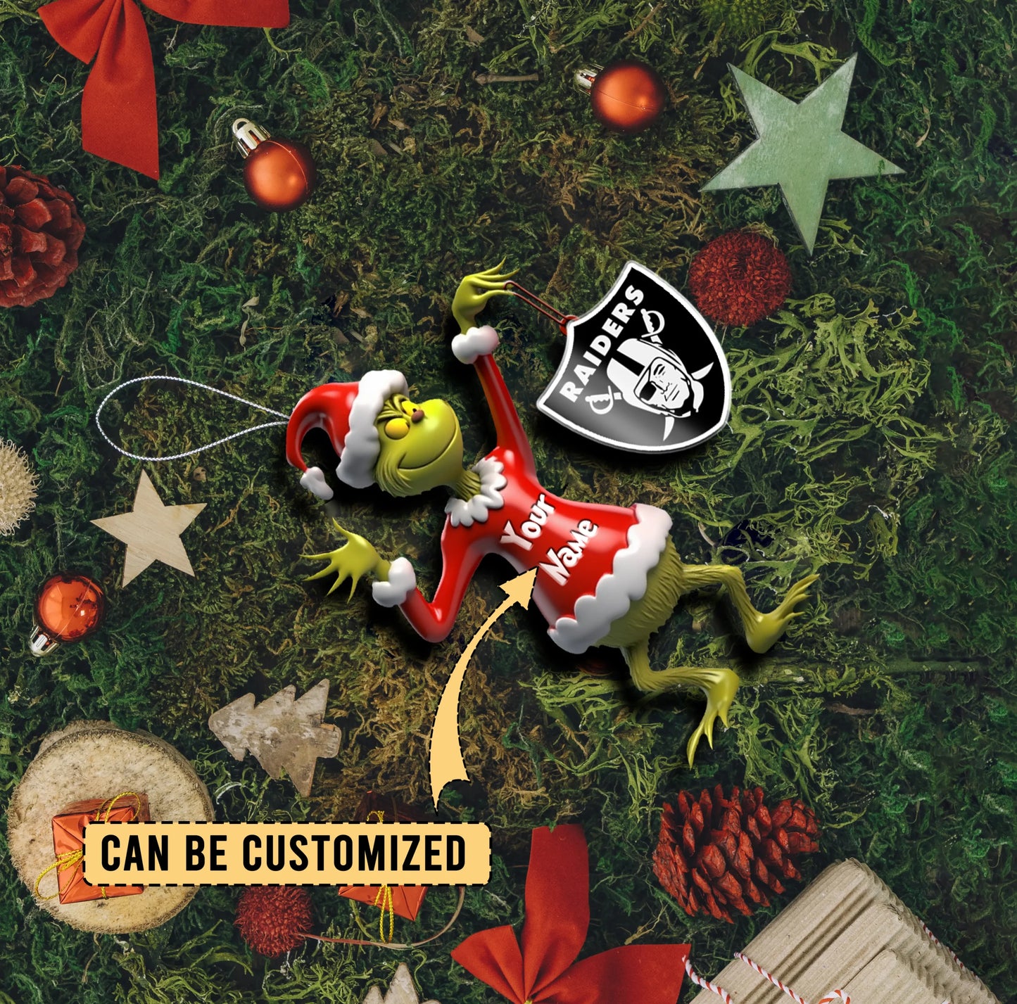 LIMITED EDITION - NEW CUSTOMIZED NFL07 LVR LAS VEGAS RAIDERS THE GRINCH ACRYLIC ORNAMENT