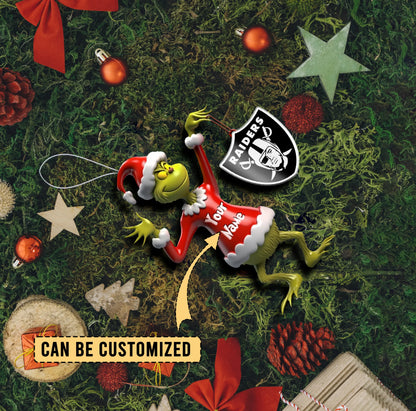 LIMITED EDITION - NEW CUSTOMIZED NFL07 LVR LAS VEGAS RAIDERS THE GRINCH ACRYLIC ORNAMENT