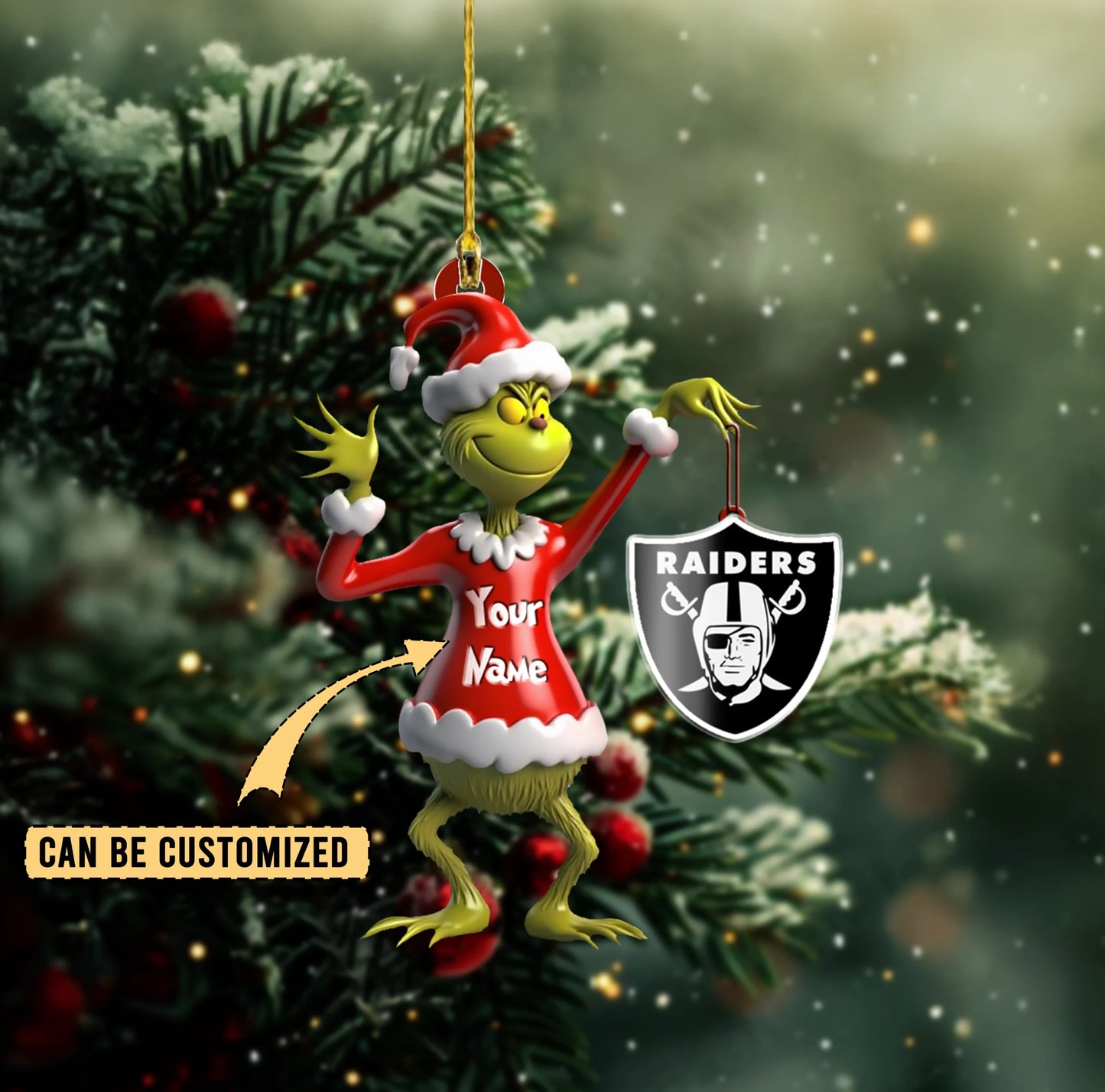 LIMITED EDITION - NEW CUSTOMIZED NFL07 LVR LAS VEGAS RAIDERS THE GRINCH ACRYLIC ORNAMENT