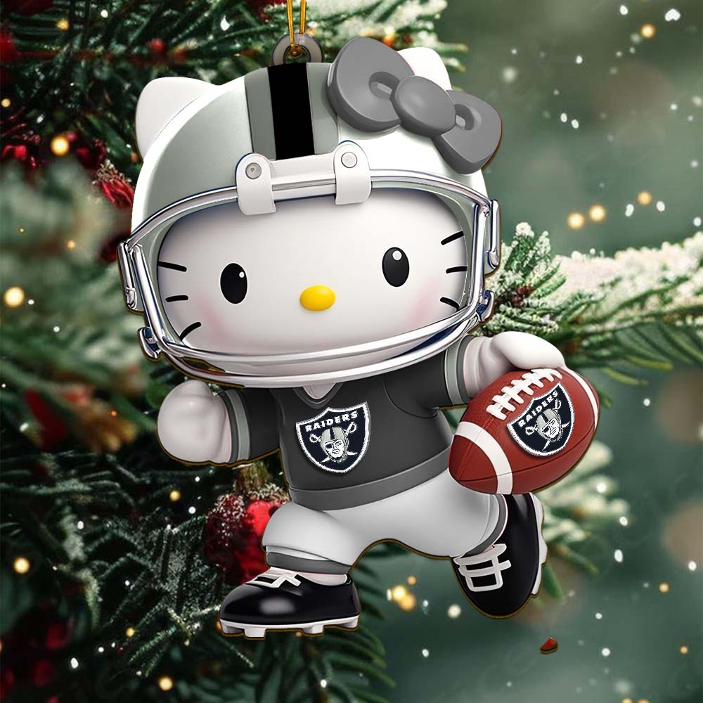 LIMITED EDITION - NEW CUSTOMIZED NFL07 LVR LAS VEGAS RAIDERS HELLO KITTY ACRYLIC ORNAMENT