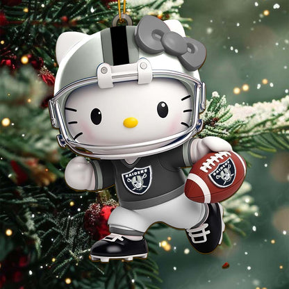 LIMITED EDITION - NEW CUSTOMIZED NFL07 LVR LAS VEGAS RAIDERS HELLO KITTY ACRYLIC ORNAMENT