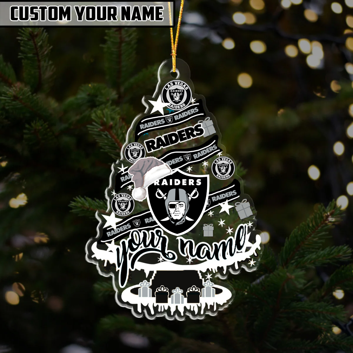 LIMITED EDITION - NEW CUSTOMIZED NFL07 LVR LAS VEGAS RAIDERS ORNAMENT