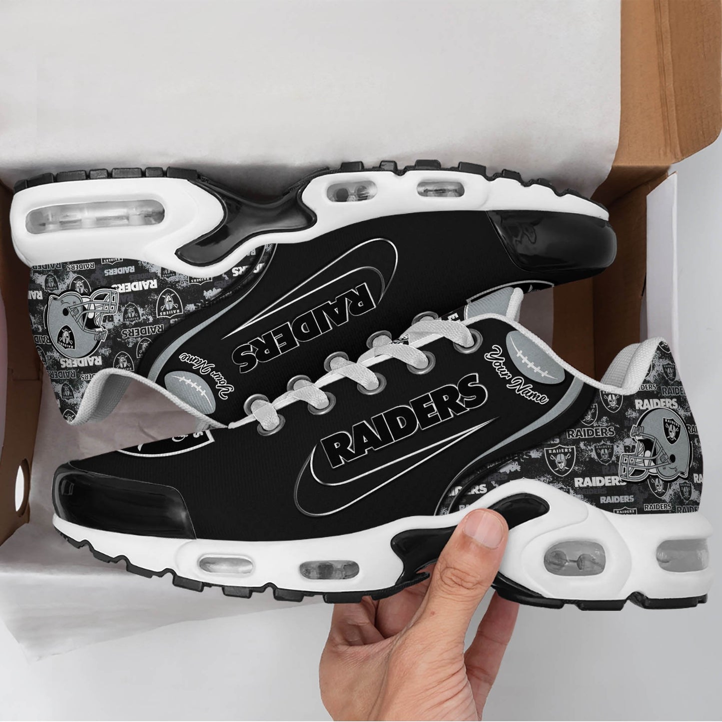 LIMITED EDITION - NEW CUSTOMIZED NFL07 LVR LAS VEGAS RAIDERS UNISEX AIR MAX PLUS SNEAKERS